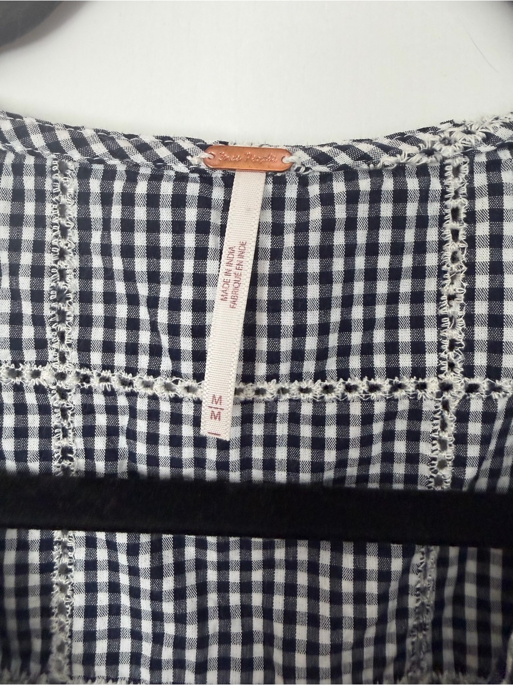 Free People Navy & White Gingham Tie-Front Cropped Tank - Picture 6 of 7